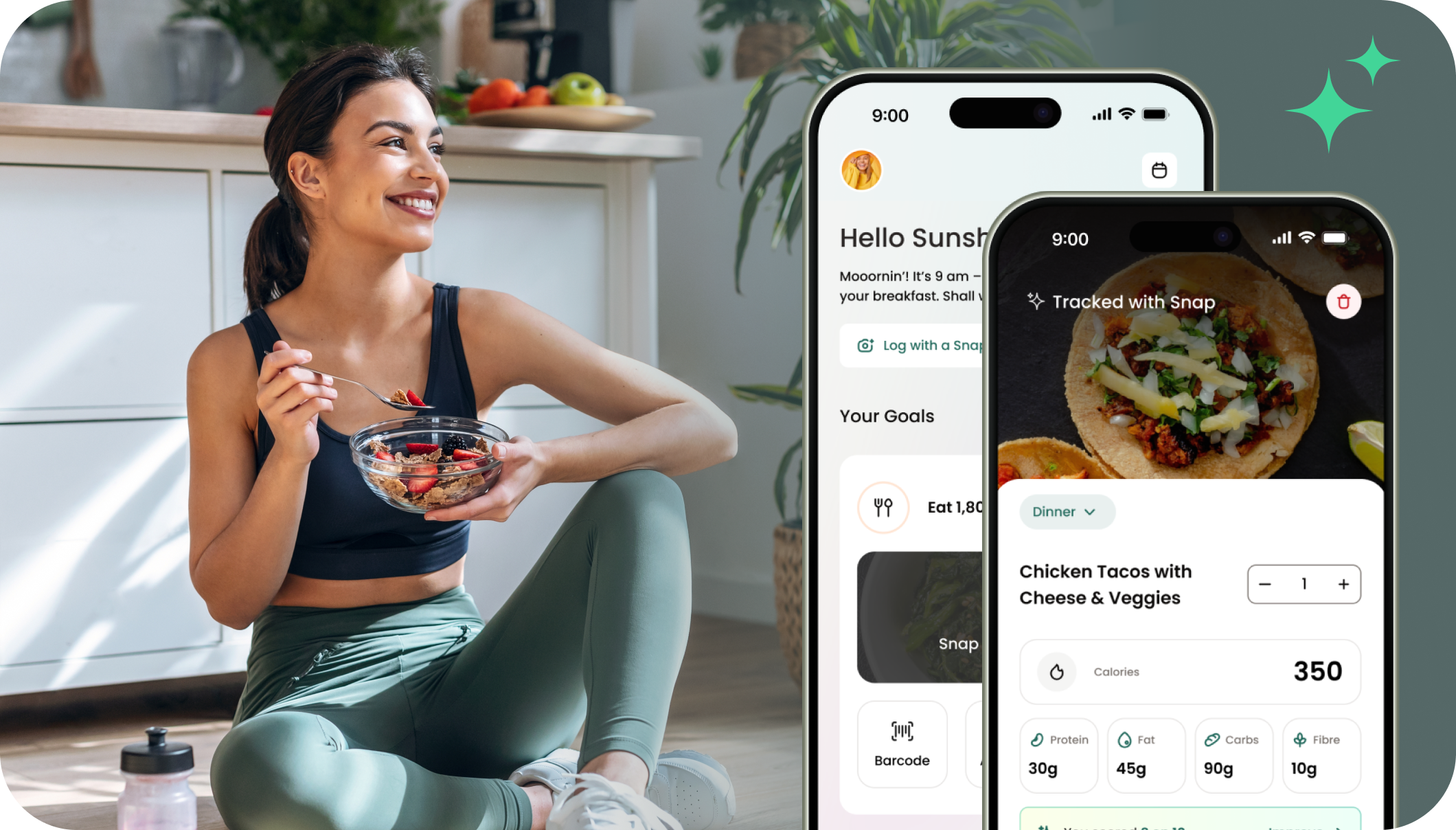 Healthify app Screenshots showing the latest app. A happy women eating a bowl of strawberry salad.Track your nutrition and lifestyle effortlessly with Healthify's AI-powered app. Gain insights, build healthy habits, and achieve your wellness goals today!